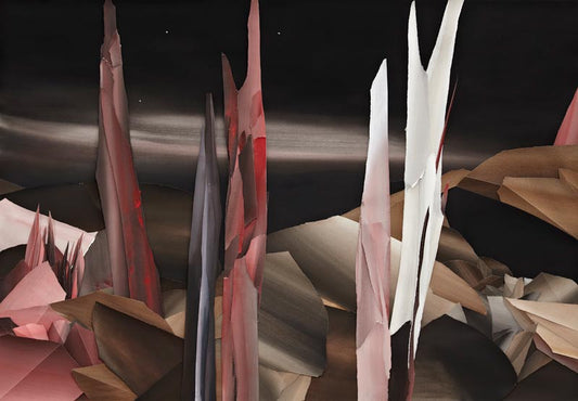Kirstin Berg, Precipice, pigment, ash and pins on paper, 160x240cm, Collection of Artbank
