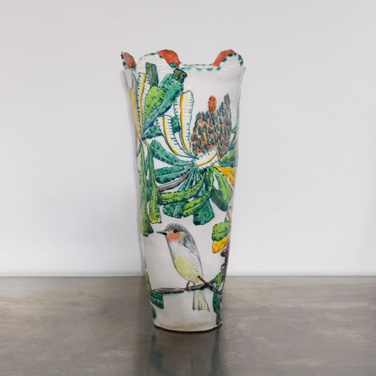 Banksia Serrata Five-Handled Vessel with Scarlet Honeyeaters