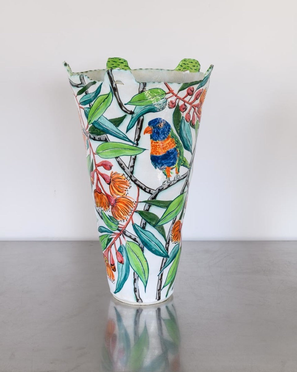 Rainbow Lorikeets and Ficifolia Vessel