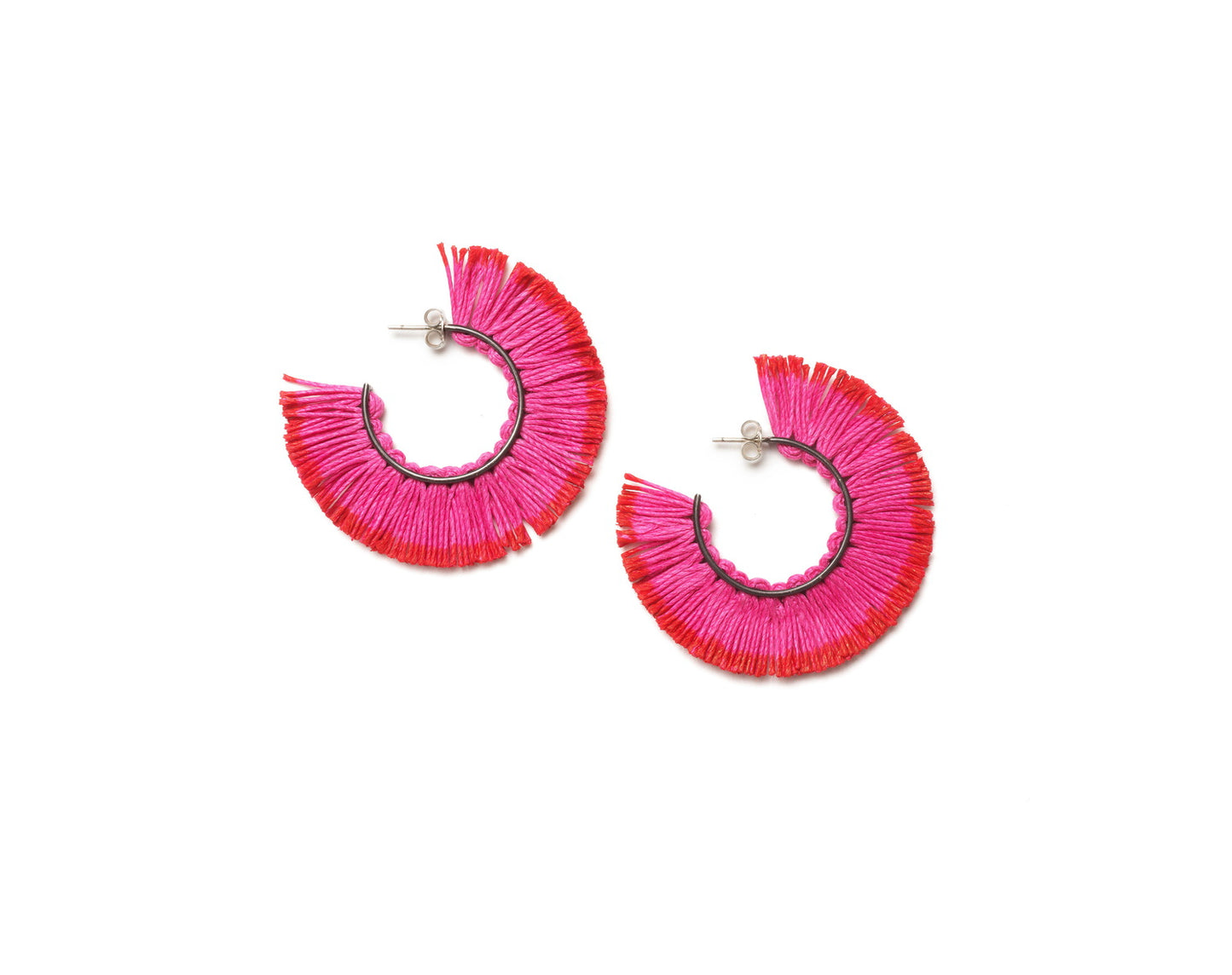 Fringed Hoop Earrings, Waratah Pink | Vicki Mason