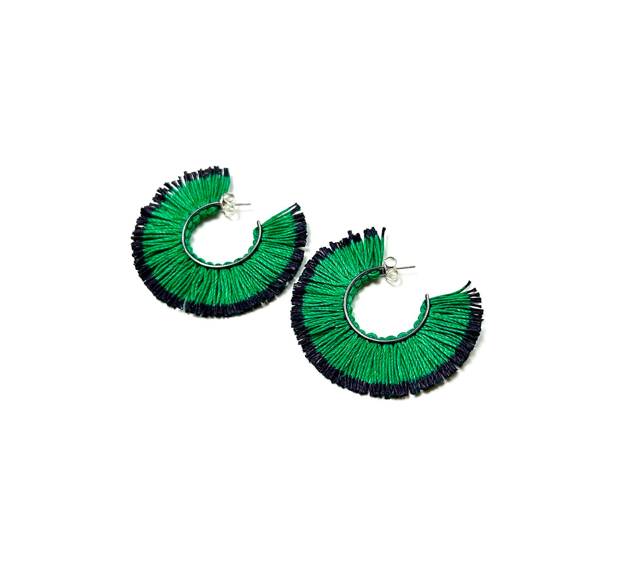 Fringed Hoop Cool Forest Green Earrings | Vicki Mason
