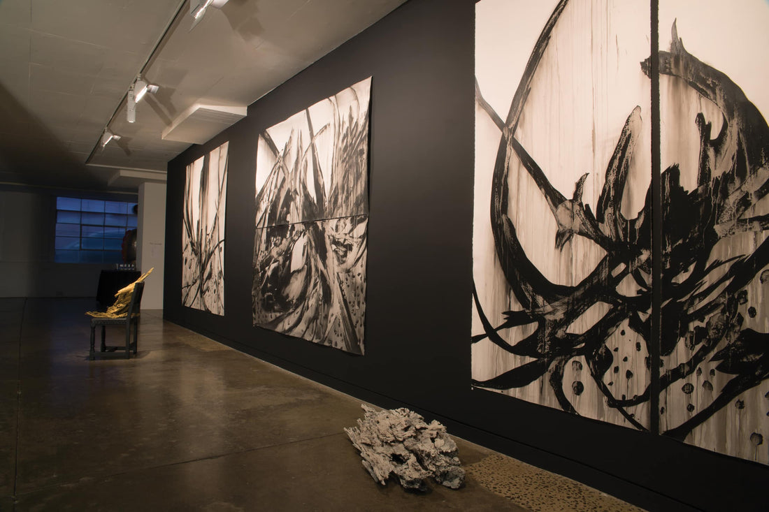 Tragedy's Cathedral install image of works on paper, 240x240cm each