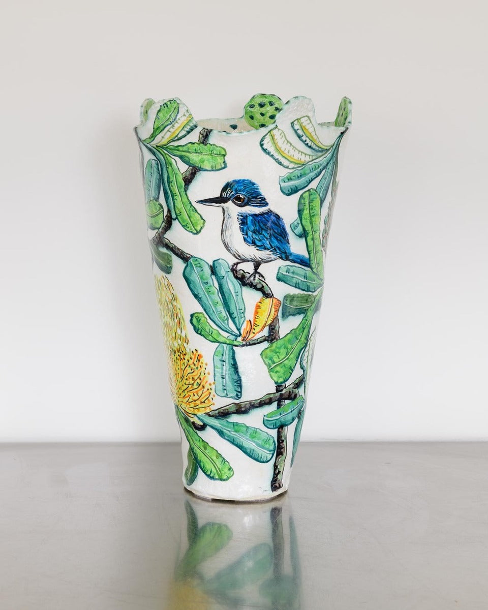 Sacred Kingfishers and Banksia Serrata Vessel