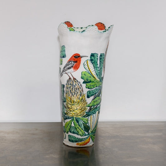 Banksia Serrata Five-Handled Vessel with Scarlet Honeyeaters