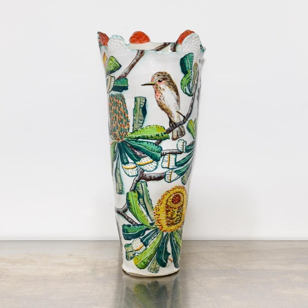 Red-Handled Banksia Vessel with Scarlet Honey Eaters