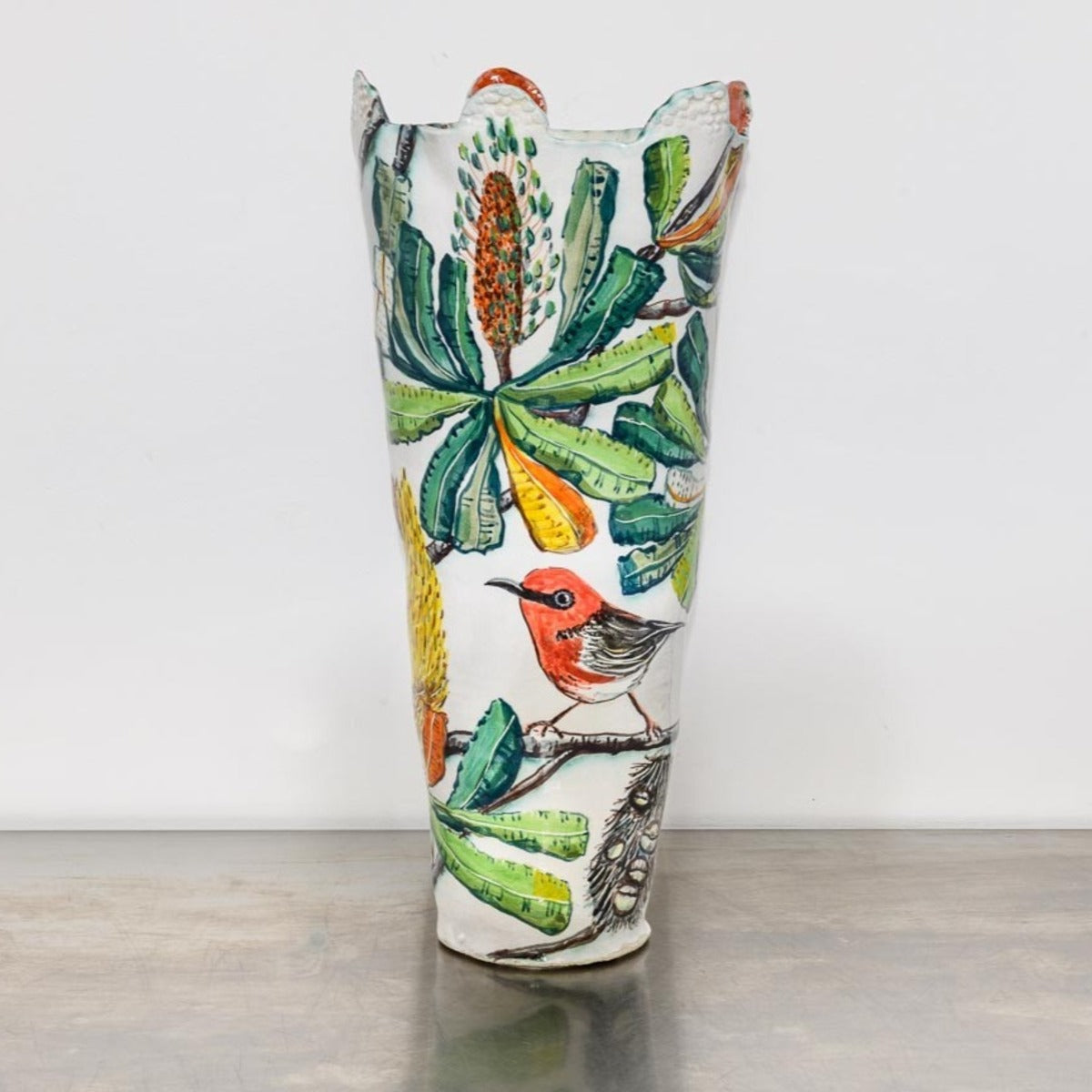 Red-Handled Banksia Vessel with Scarlet Honey Eaters