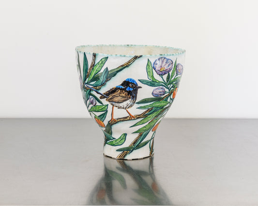 Blue Wren Bowl with Kangaroo Apple Flower