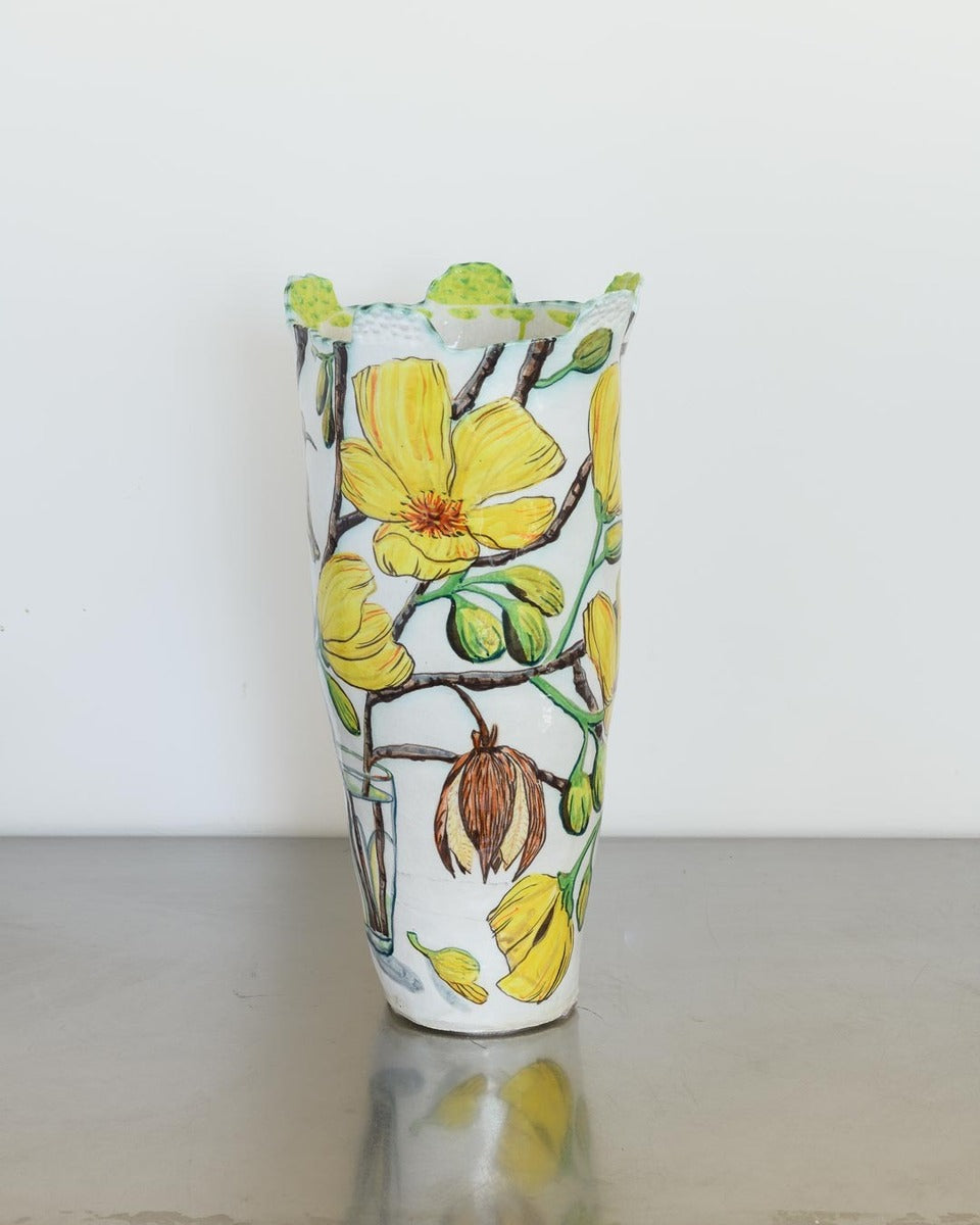 Olive-backed Sunbird and Kapok Tree Flower Lime-handled Vessel