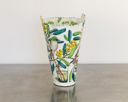 Acacia Vessel with Silvereyes and Glass