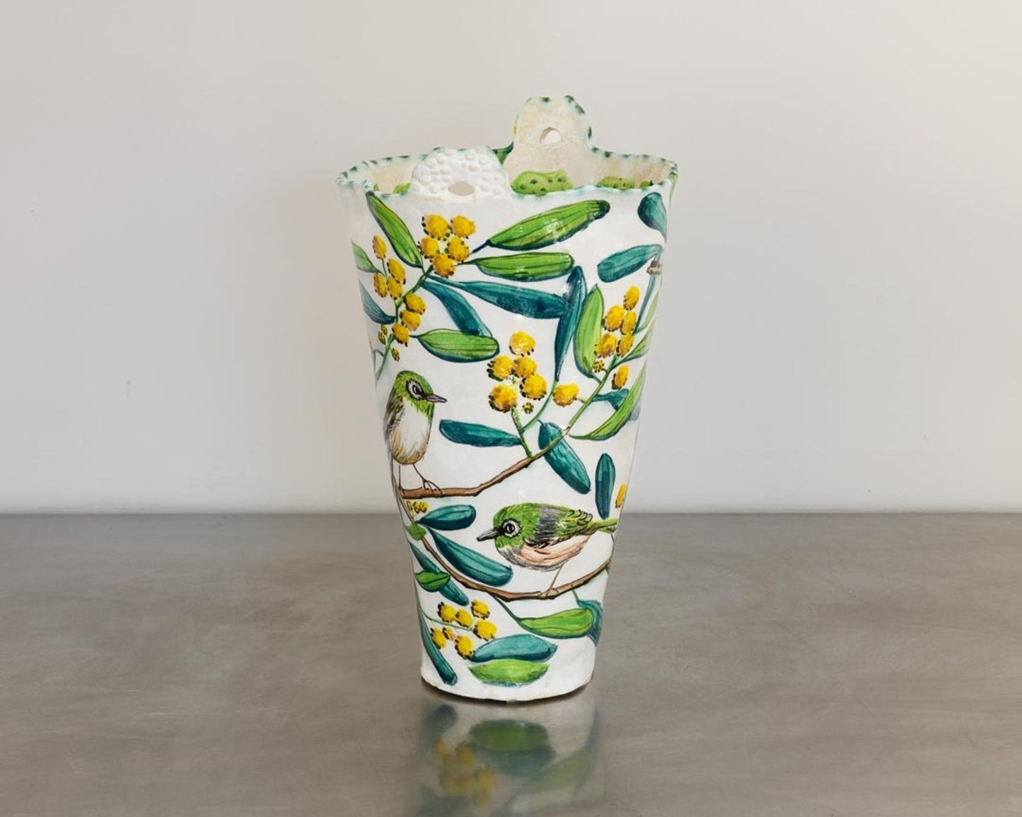 Acacia Vessel with Silvereyes and Glass