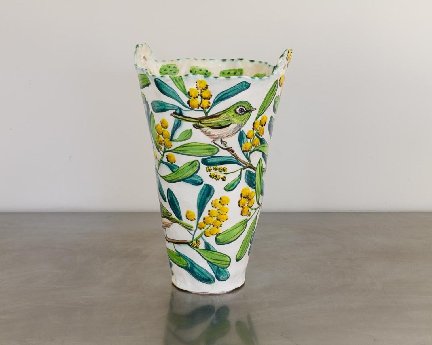 Acacia Vessel with Silvereyes and Glass