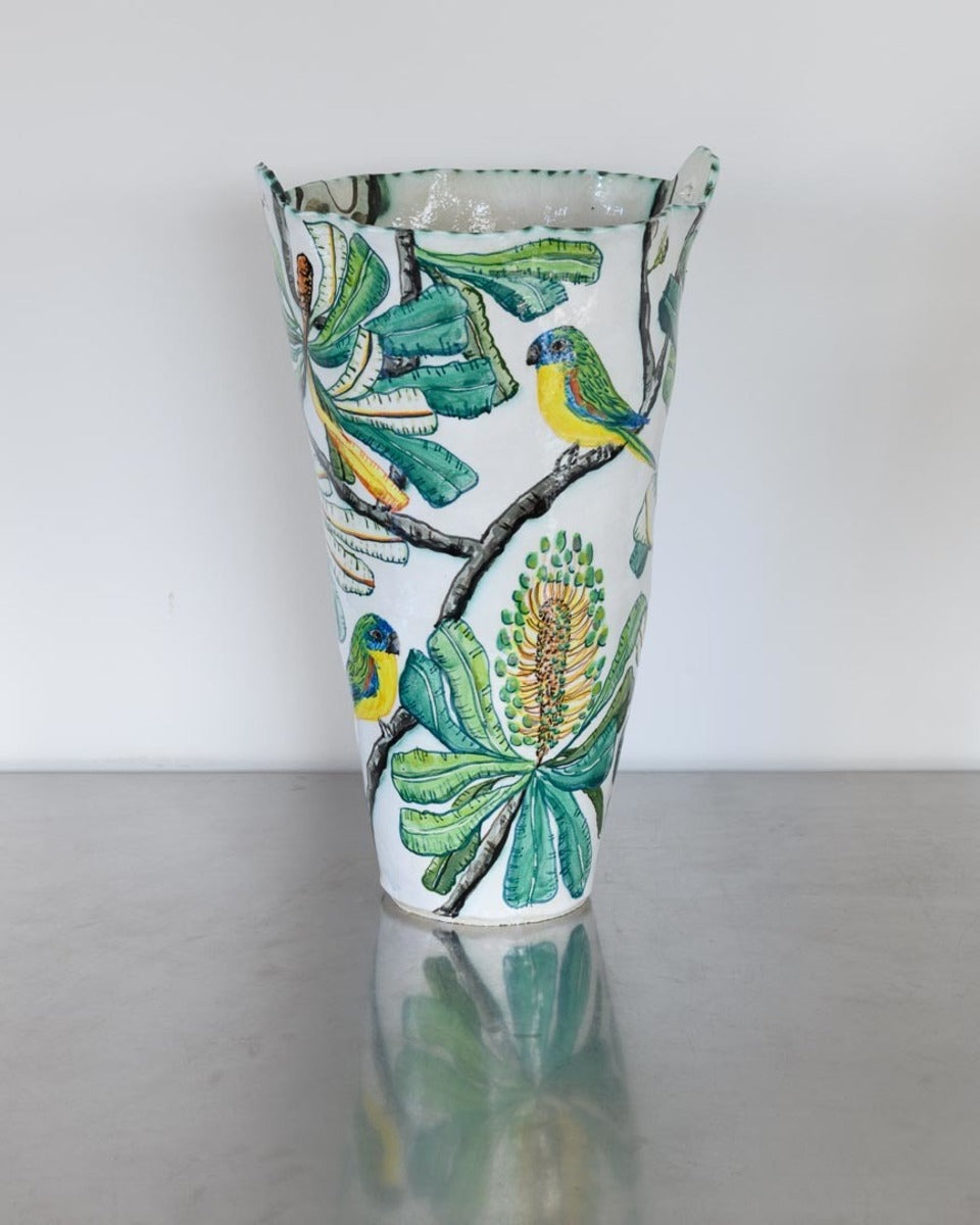 Turquoise Parrots and Banksia Serrata Vessel