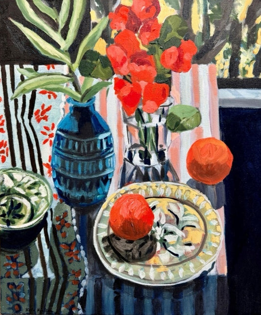 Oranges on a Striped Cloth