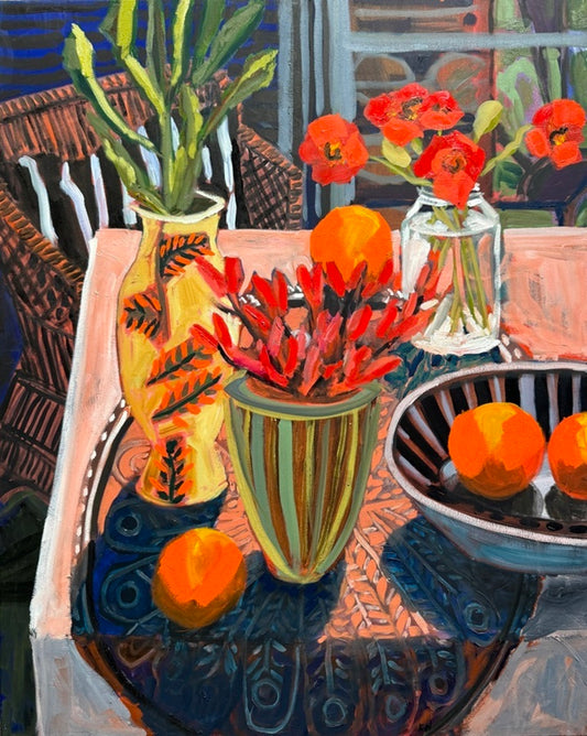 Still Life with Nasturtium and Wicker Chair