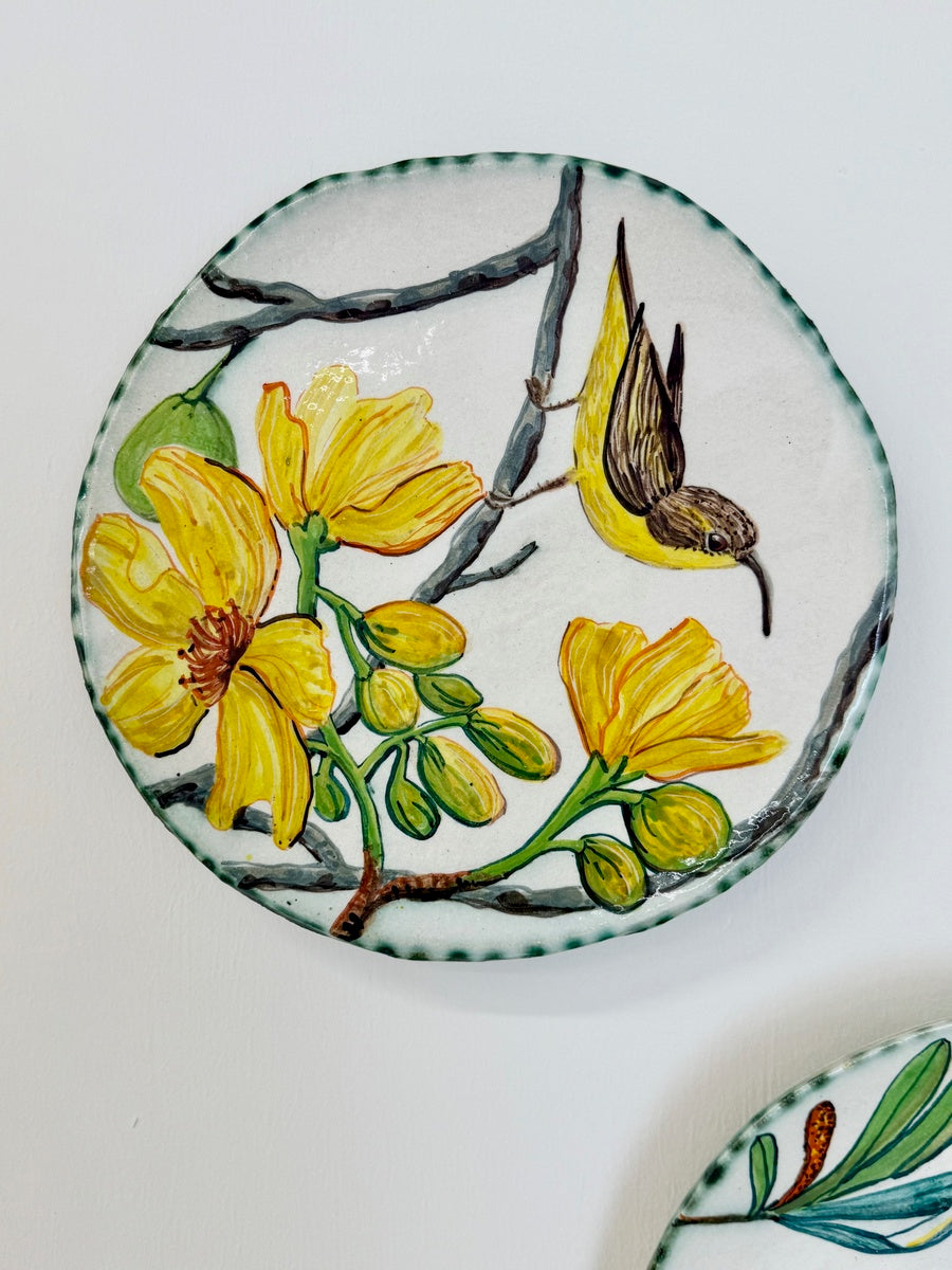 Fiona Hiscock | Olive-backed Sunbird and Kapok Tree Flower Plate