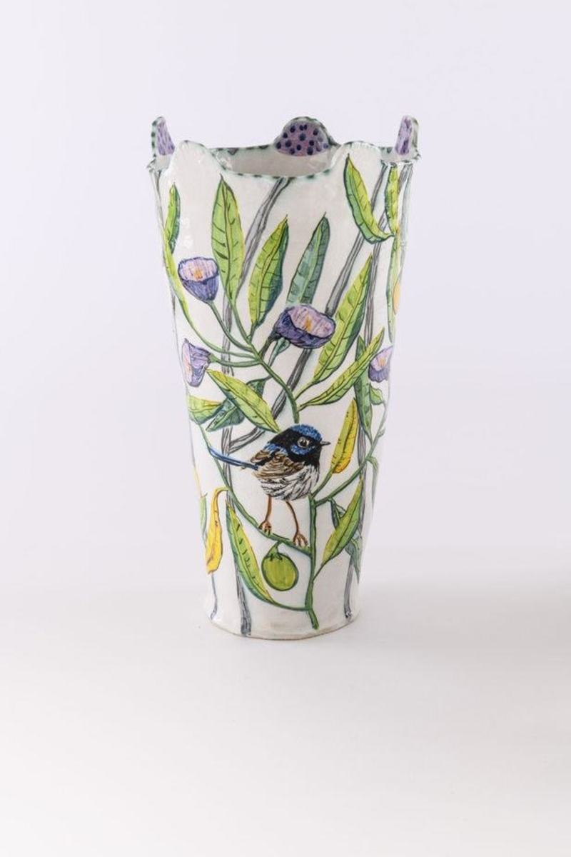 Kangaroo Apple Vessel with Fairy Wrens