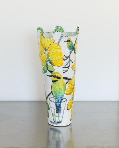 Rainbow Bee-Eaters and Kapok Tree Flower Vessel with Glass