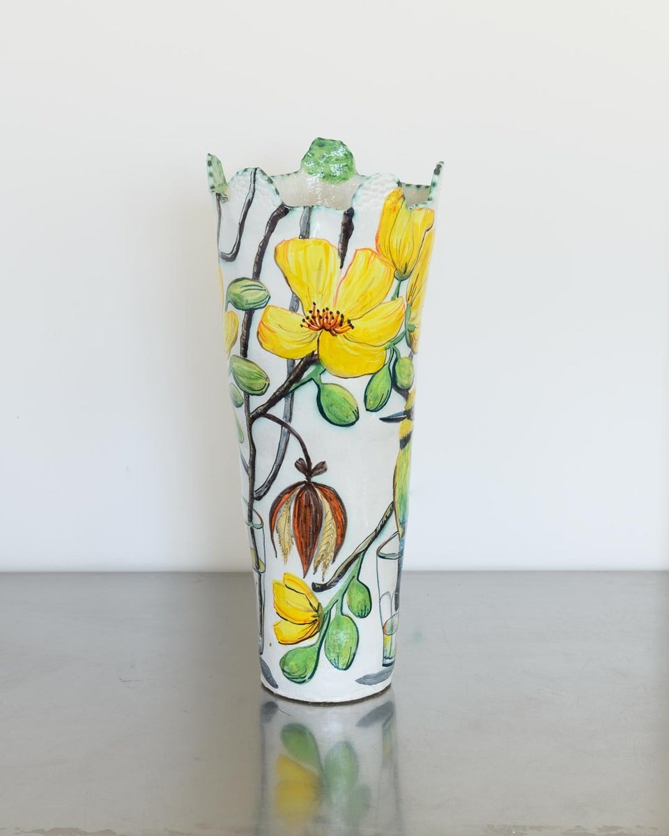 Rainbow Bee-Eaters and Kapok Tree Flower Vessel with Glass