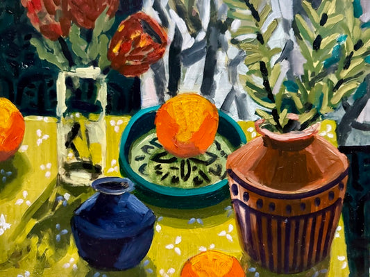 Still Life with Oranges and Stoneware Vases