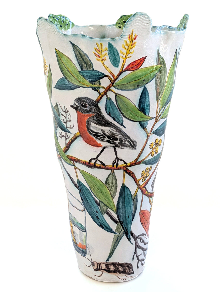 Lime-handled Vessel with Flame Robin, Cicada and Glass