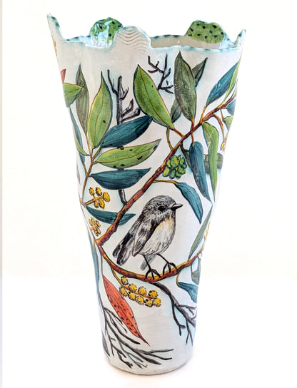 Lime-handled Vessel with Flame Robin, Cicada and Glass