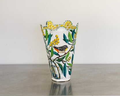 Acacia Vessel with Pardalotes and Glass