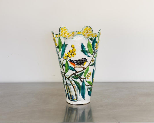 Acacia Vessel with Pardalotes and Glass