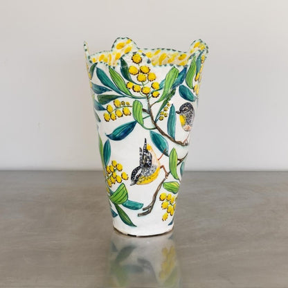 Acacia Vessel with Pardalotes and Glass