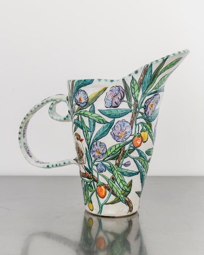 Double-Handled Kangaroo Apple Flower Pitcher with Blue Wrens