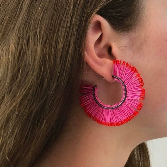 Fringed Hoop Earrings, Waratah Pink | Vicki Mason