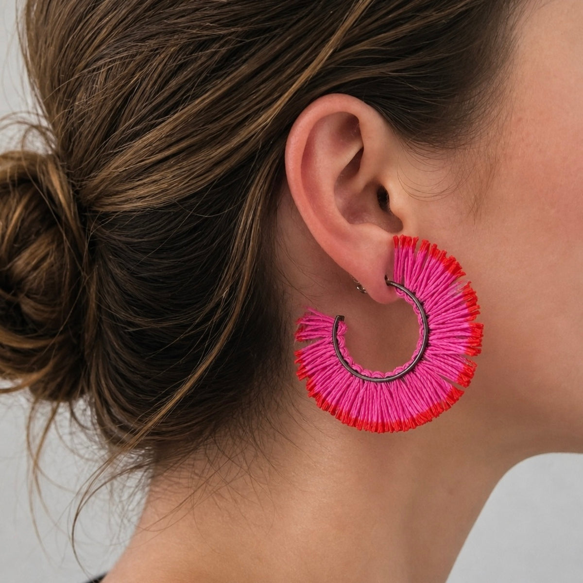 Fringed Hoop Waratah Pink Earrings | Vicki Mason