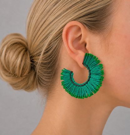 Fringed Hoop Cool Forest Green Earrings | Vicki Mason