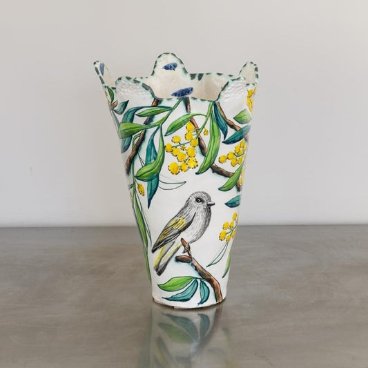 Acacia Vessel with Golden Whistlers